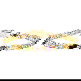 Multicolor Gemstones Tennis Bracelet 8.95 Carats 14K Yellow Gold Plated Silver: Accompanied by Gemological Appraisal by GIA GG/AJP Appraised value: $750 All gemstones are natural in origin Gemstones: Amethysts, Blue Topazes, Citrines, Garnets, Peridots Total Carat Weight = 8.95 c