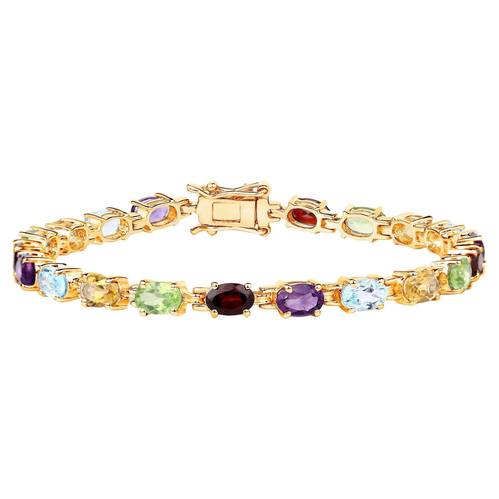 Multicolor Gemstones Tennis Bracelet 8.95 Carats 14K Yellow Gold Plated Silver (1 of 5)