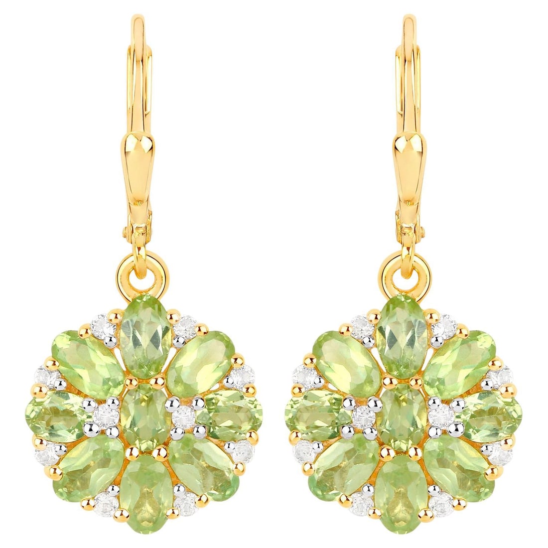 Natural Peridot Cluster Earrings White Topaz 4.2 Carats 18K Gold Plated Silver (1 of 4)