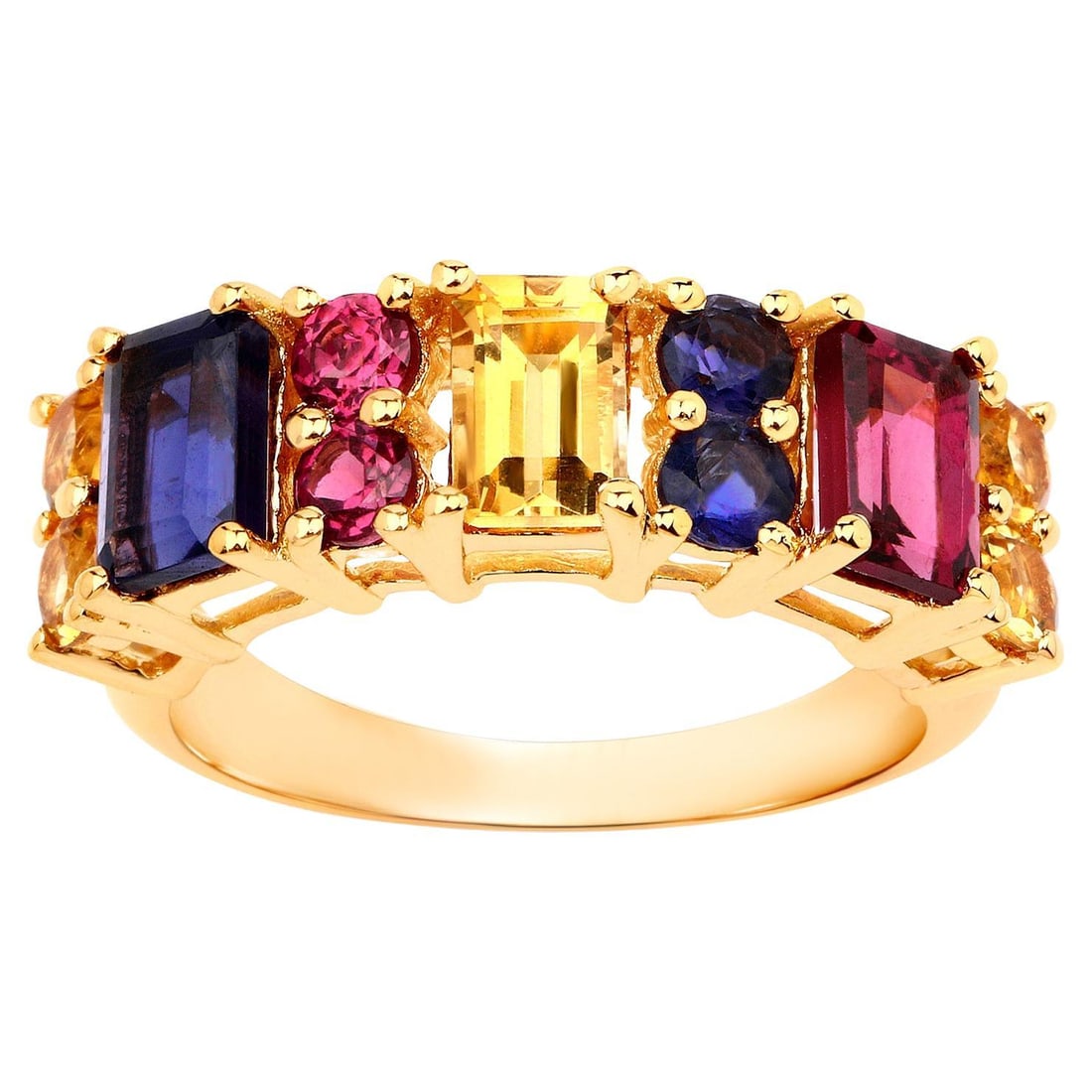Multicolor Gemstones Ring Citrine Rhodolite Iolite 2.71 Carats 14K Gold Plated (1 of 6)