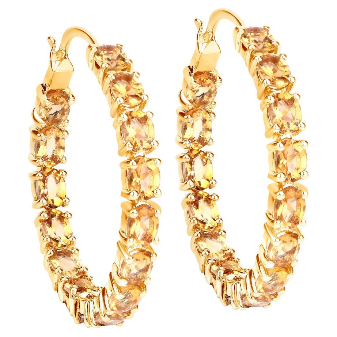 Citrine Hoop Earrings 4.85 Carats 14K Yellow Gold Plated Silver (1 of 9)