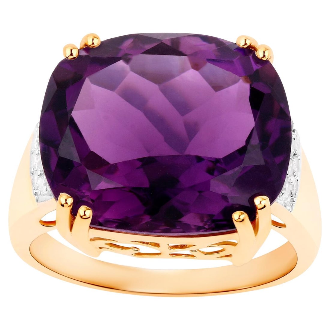 Natural Amethyst Statement Ring Diamond Setting 11.5 Carats 14K Gold (1 of 8)