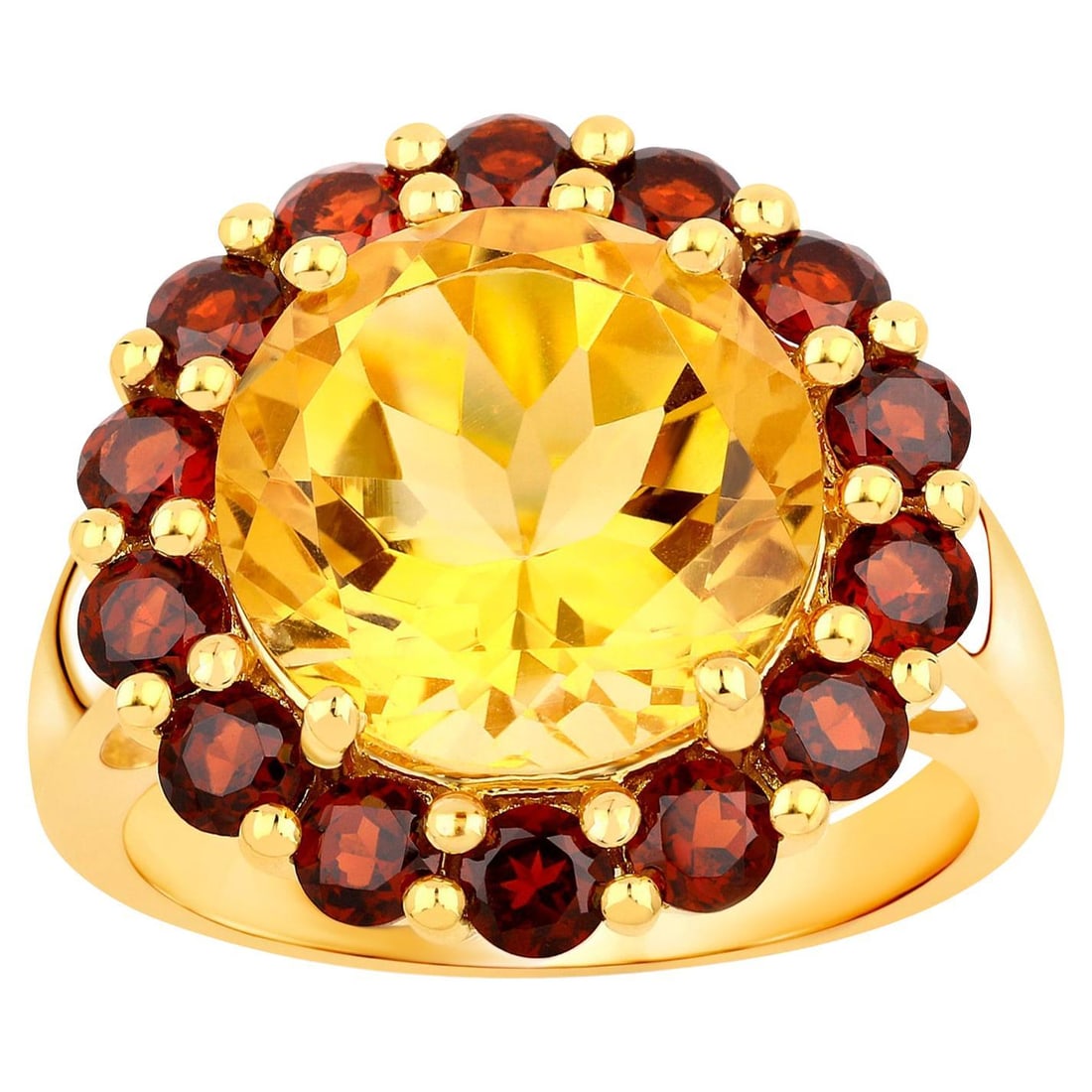 Citrine Ring with Garnets 7.26 Carats 18K Yellow Gold Plated Silver (1 of 4)