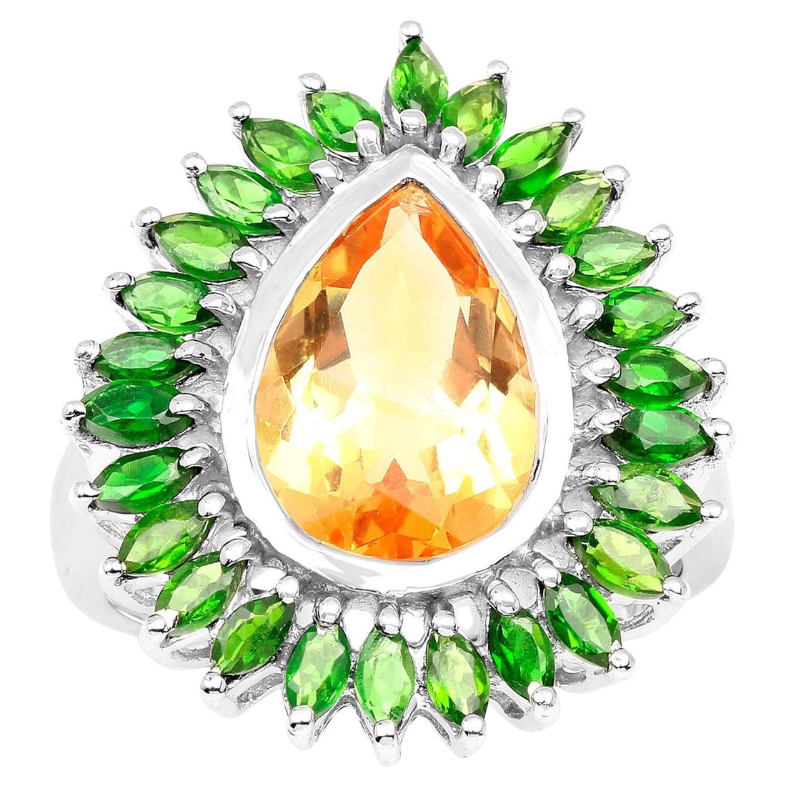 Citrine Cocktail Ring Chrome Diopside Halo 7.05 Carats Sterling Silver (1 of 5)