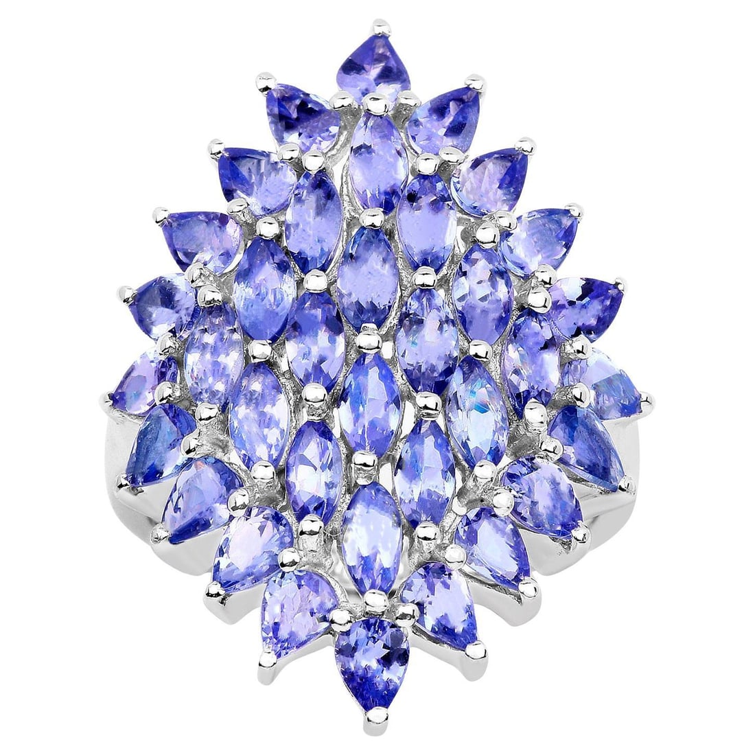 Tanzanite Cluster Ring 5.05 Carats Sterling Silver (1 of 6)