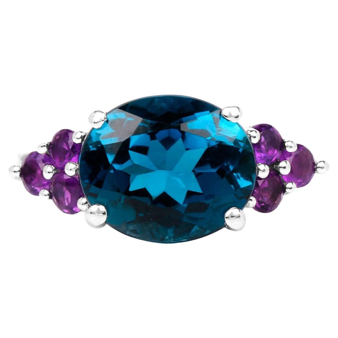 London Blue Topaz Cocktail Ring Amethyst Setting 6.65 Carats (1 of 4)