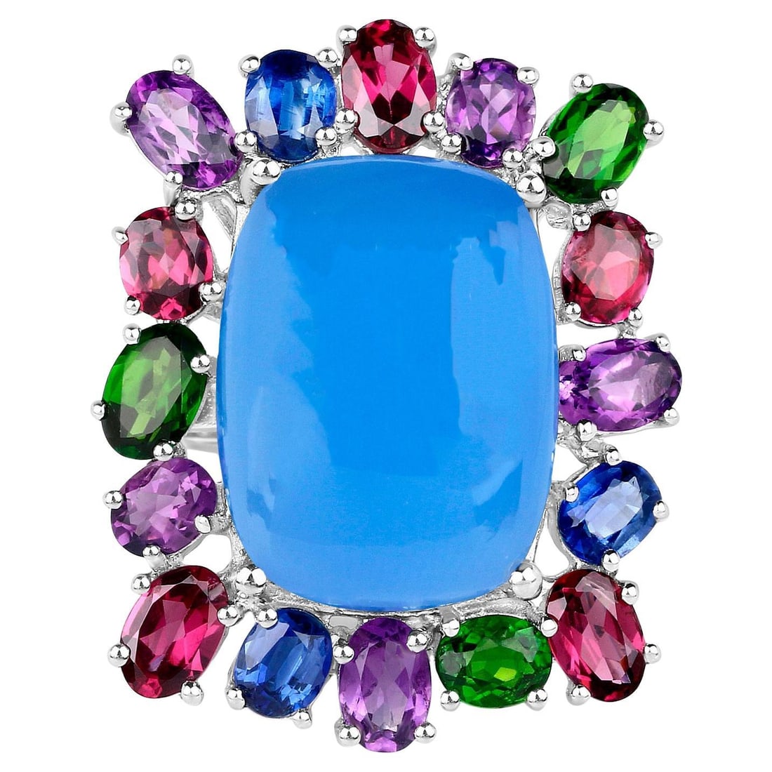 Blue Chalcedony Ring Amethyst Rhodolite Chrome Diopside Kyanite 26 Carats (1 of 6)
