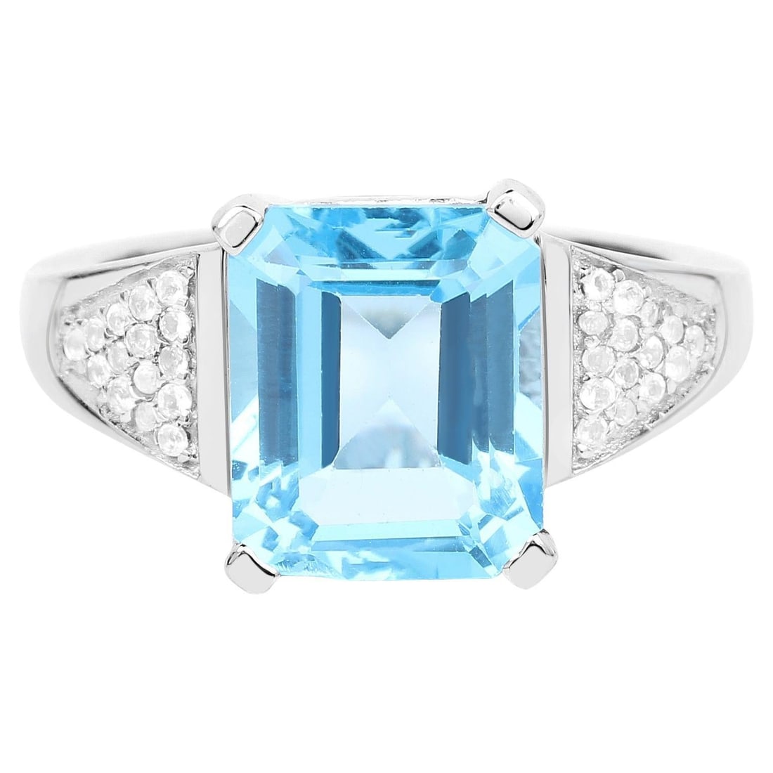 Swiss Blue Topaz Statement Ring White Topaz Setting Carats (1 of 4)
