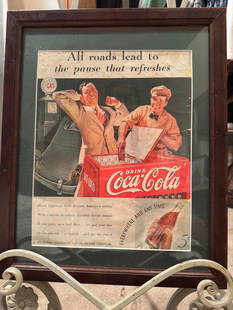 Coca Cola: Framed print of :All roads lead to the pause that refreshes"Vintage 1930's Coca Cola, Atlanta Georgia