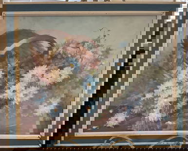 "Spilling Out Floral Painting: Framed vintage painting of "Floral Basket" by Hoyt L. Sherman 1970's