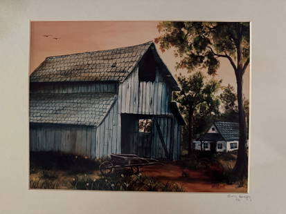 Country barn photo: un-Framed print, signed Ron Heagy in 1996 of a weathered barn as the central focus,