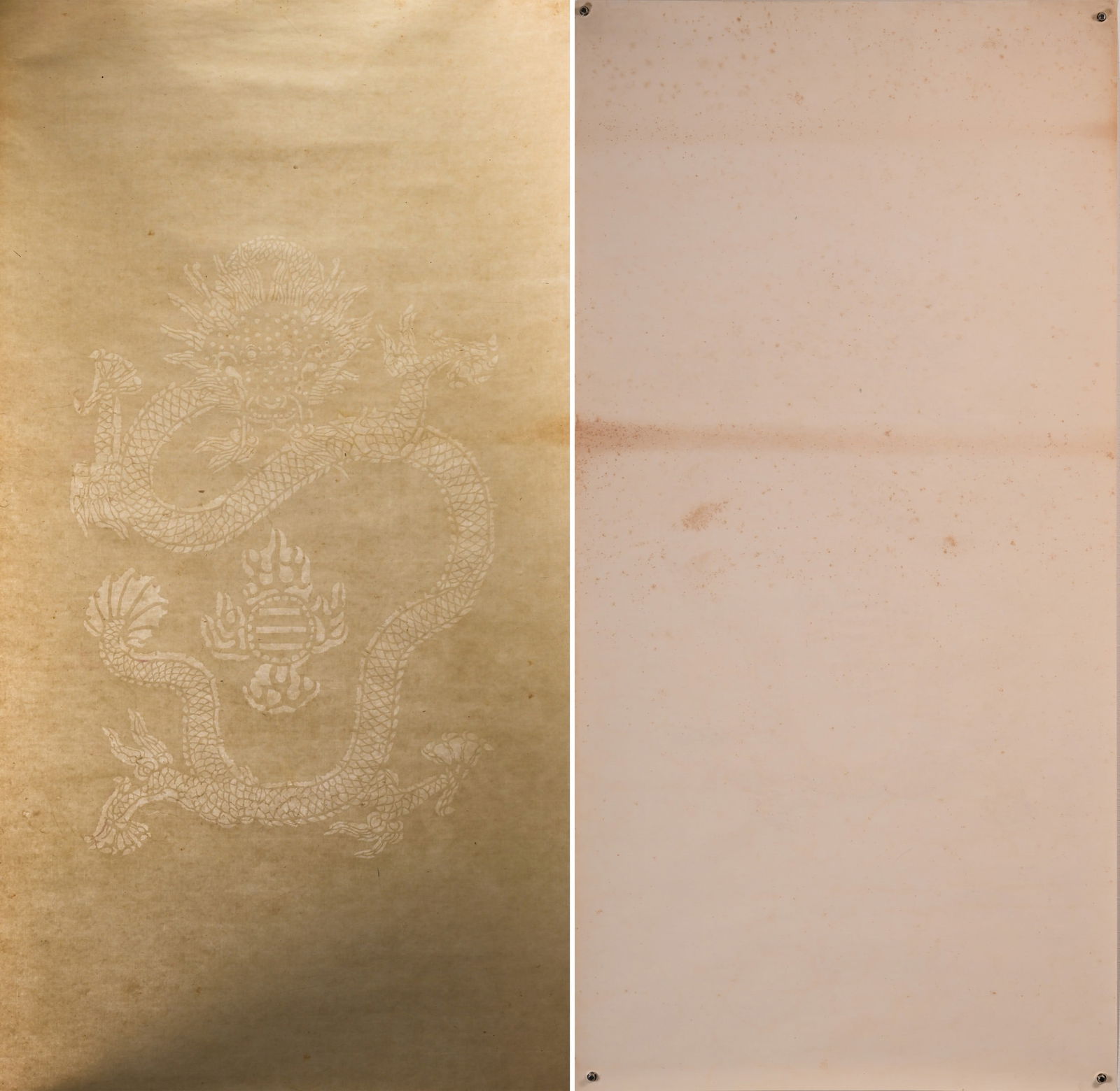 Four sheets of jade-plate rice paper with darkly engraved dragon pattern (1 of 4)
