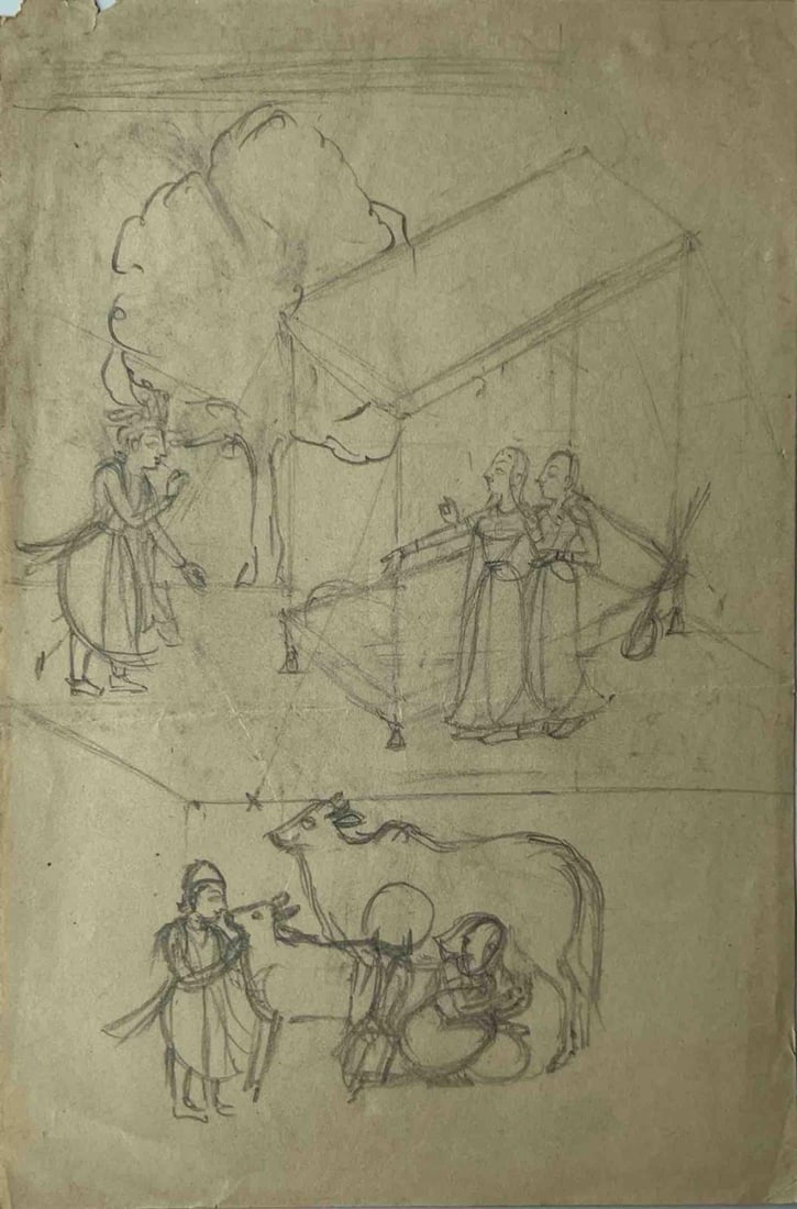 KRISHNA WITH GOPI – KISHANGARH SCHOOL, INDIAN MINIATURE PAINTING SKETCH (1 of 1)