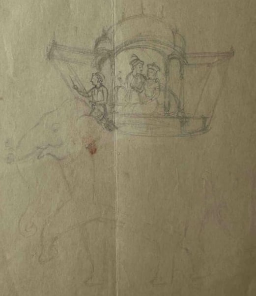 KING AND QUEEN RIDING ON ELEPHANT – MUGHAL SCHOOL, INDIAN MINIATURE PAINTING: KING AND QUEEN RIDING ON ELEPHANT – MUGHAL SCHOOL, INDIAN MINIATURE PAINTINGTHIS MAJESTIC PAINTING FROM THE MUGHAL SCHOOL OF INDIAN MINIATURE ART DEPICTS A ROYAL KING AND QUEEN RIDING TOGETHER ON A