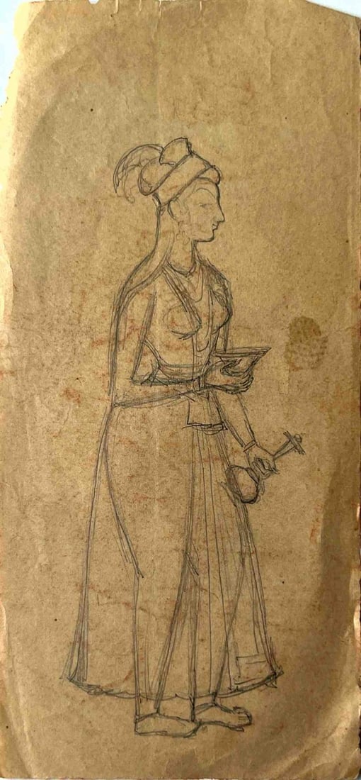 HAREMGADH SCENE – MUGHAL SCHOOL, INDIAN MINIATURE PAINTING SKETCH (1 of 1)