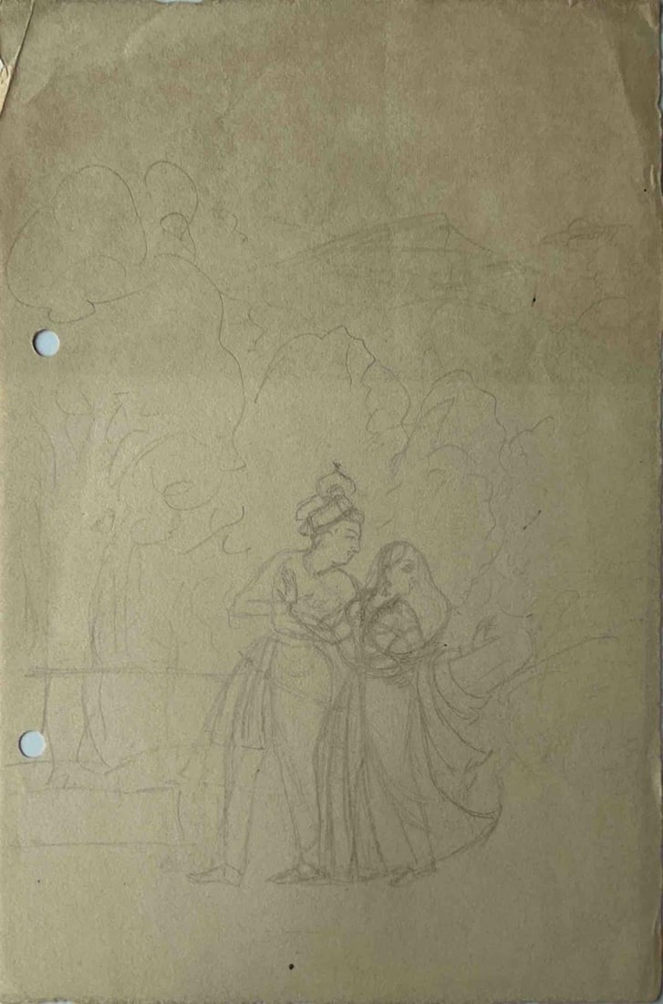 KING AND QUEEN – UDAIPUR SERIES, INDIAN MINIATURE PAINTING SKETCH (1 of 1)