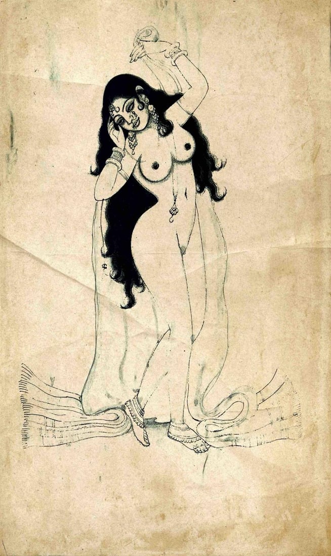 SRINGAR SERIES – KISHANGARH SCHOOL, INDIAN MINIATURE PAINTING SKETCH: SRINGAR SERIES – KISHANGARH SCHOOL, INDIAN MINIATURE PAINTING SKETCHTHIS DELICATE SKETCH FROM THE KISHANGARH SCHOOL DEPICTS A SCENE FROM THE SRINGAR SERIES, FOCUSING ON THEMES OF LOVE, BEAUTY, AND