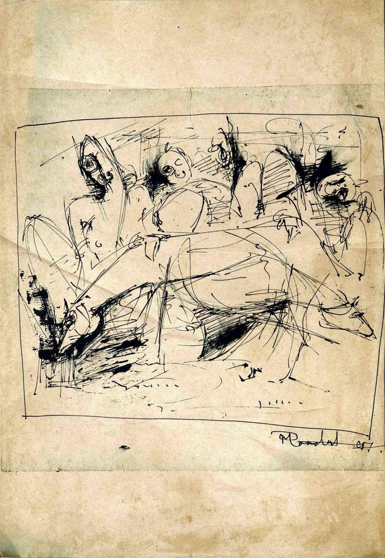 RABIN MONDAL (1929 – 2019) PEN AND INK SKETCH 2005 (1 of 2)