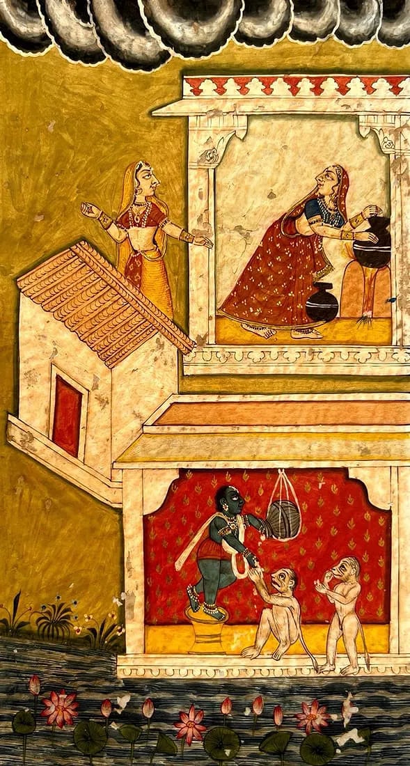 KRISHNA STEALING BUTTER – PAHARI MINIATURE STYLE (1 of 1)