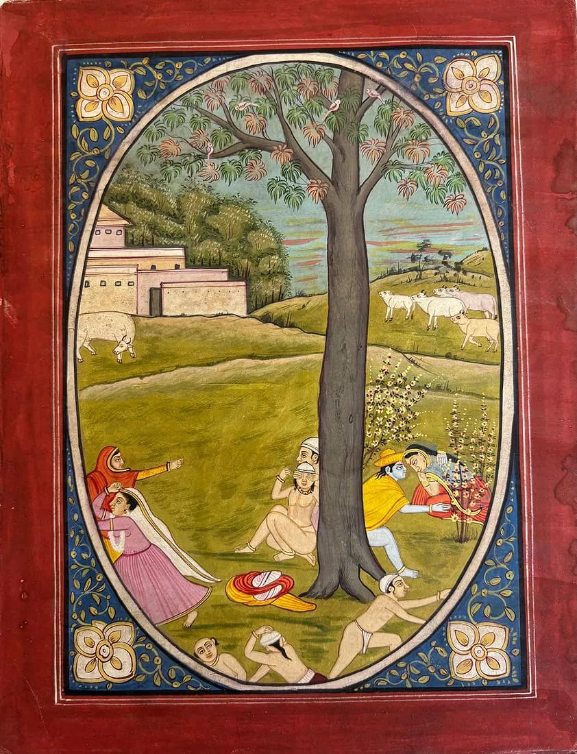 RADHA AND KRISHNA IN A GROVE – PAHARI SCHOOL MINIATURE (1 of 1)