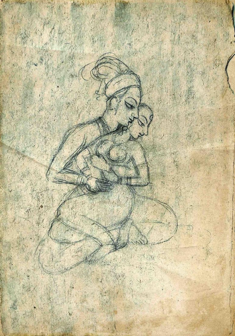 INDIAN MINIATURE PAINTING SKETCH – KISHANGARH SCHOOL, BANTHANI: INDIAN MINIATURE PAINTING SKETCH – KISHANGARH SCHOOL, BANTHANITHIS MINIATURE PAINTING SKETCH FROM THE KISHANGARH SCHOOL DEPICTS A FIGURE FROM THE BANTHANI THEME, KNOWN FOR ITS CELEBRATION OF FEMININ