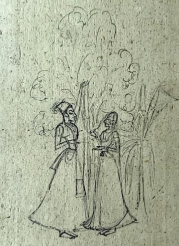 INDIAN MINIATURE PAINTING SKETCH – KISHANGARH SCHOOL, RADHA AND KRISHNA: INDIAN MINIATURE PAINTING SKETCH – KISHANGARH SCHOOL, RADHA AND KRISHNATHIS MINIATURE PAINTING SKETCH FROM THE KISHANGARH SCHOOL BEAUTIFULLY DEPICTS THE DIVINE LOVERS RADHA AND KRISHNA, EMBODYING TH