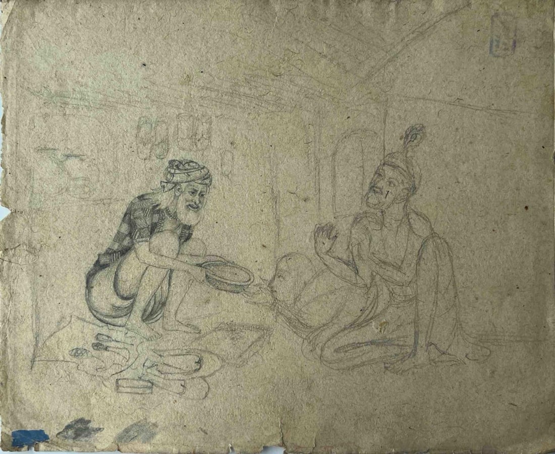 INDIAN MINIATURE PAINTING SKETCH – MUGHAL SCHOOL, LATE 18TH CENTURY, TWO DERVISHES (1 of 1)