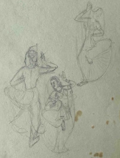 INDIAN MINIATURE PAINTING SKETCH – NAUTCHGADH, DANCING SCENE (1 of 1)