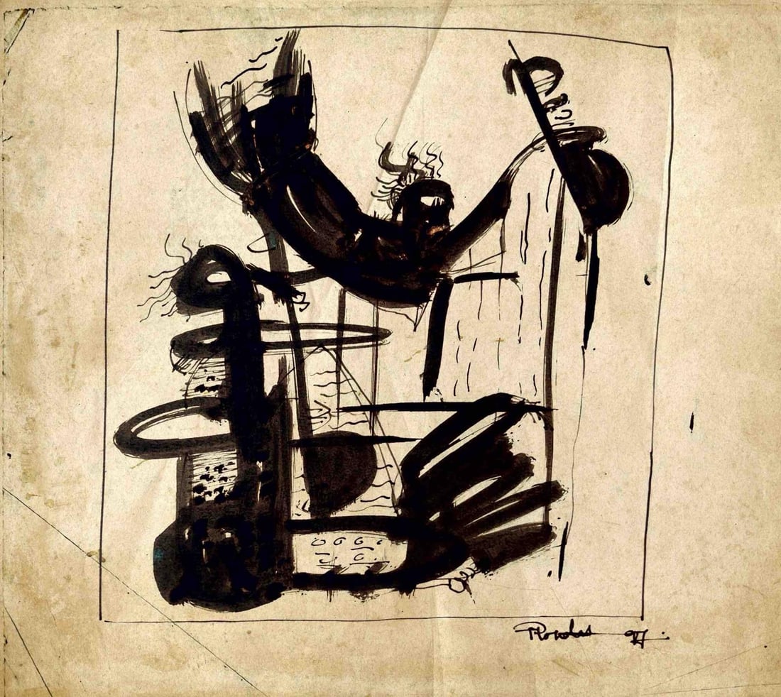 RABIN MONDAL (1929 – 2019) EARLY WORK WATERCOLOR SKETCH: RABIN MONDAL (1929 – 2019) EARLY WORK WATERCOLOR SKETCHAN EARLY WATERCOLOR SKETCH BY RABIN MONDAL, SHOWCASING HIS INITIAL EXPERIMENTATION WITH COLOR, FORM, AND COMPOSITION. THE SKETCH REFLECTS A SPO