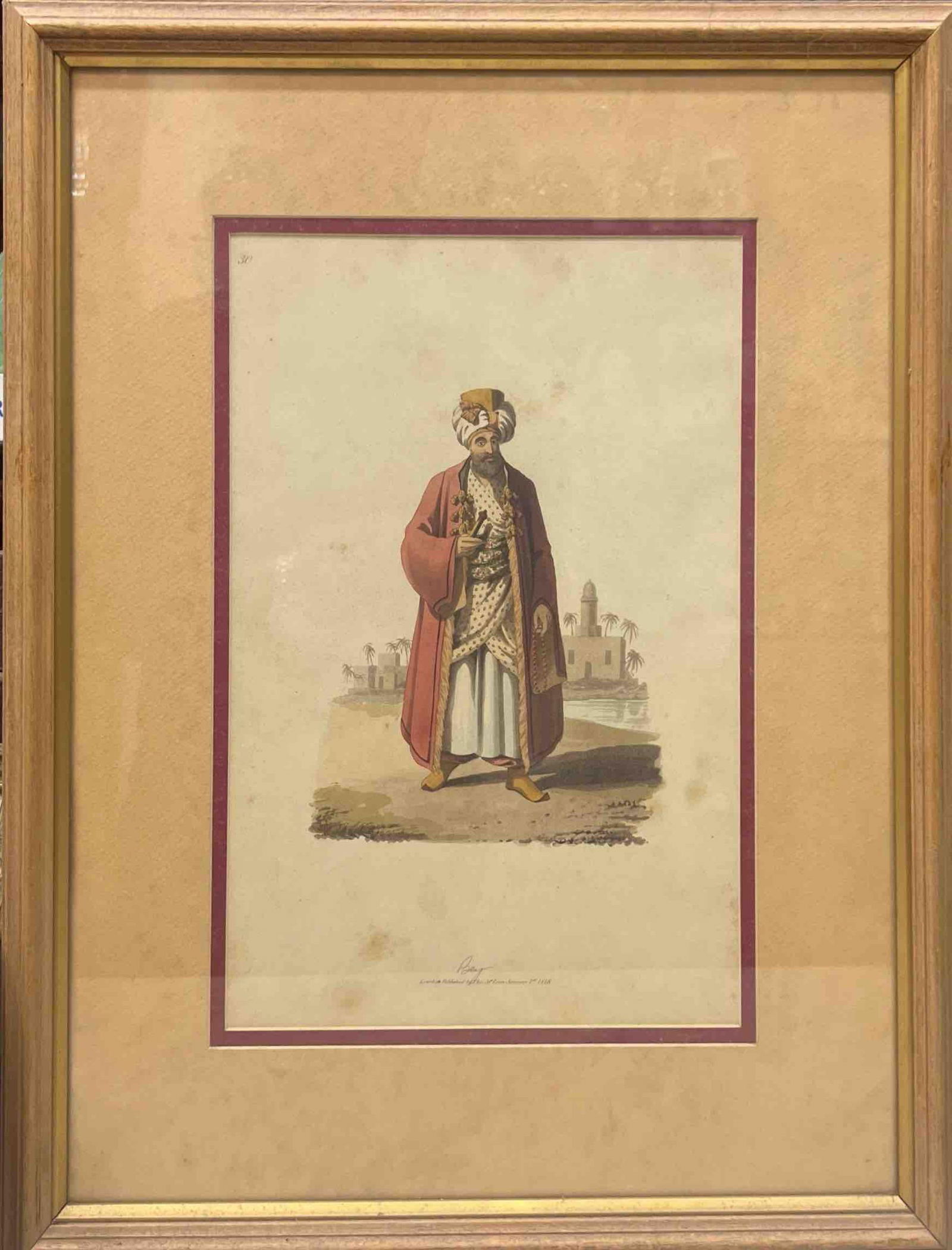 PORTRAIT OF A NOBLEMAN IN TRADITIONAL EASTERN ATTIRE: PORTRAIT OF A NOBLEMAN IN TRADITIONAL EASTERN ATTIRETHIS ARTWORK FEATURES A FULL-LENGTH FIGURE OF A MAN DRESSED IN RICH, TRADITIONAL EASTERN GARMENTS. HE WEARS A LONG, DEEP-RED ROBE DRAPED OVER A
