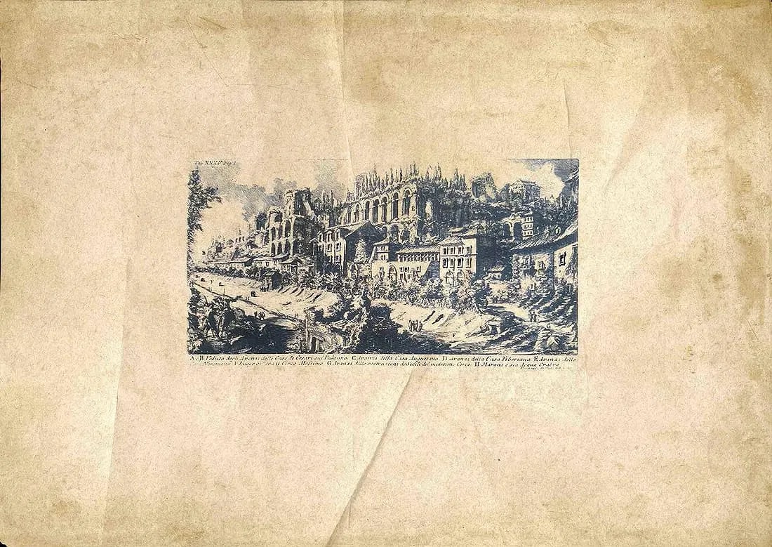 HISTORIC CITYSCAPE WITH ANCIENT RUINS AND MARKET ACTIVITY: HISTORIC CITYSCAPE WITH ANCIENT RUINS AND MARKET ACTIVITY AN OLD ENGRAVING-STYLE IMAGE SHOWING A BUSY HISTORICAL CITYSCENE FEATURING A LARGE ANCIENT STRUCTURE WITH ARCHES ON A HILL, SURROUNDED BY