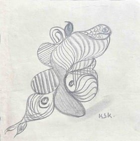 K.S. KULKARNI (INDIA, 1916–1994) – ABSTRACT BIOMORPHIC COMPOSITION, CHARCOAL ON PAPER: AN ELEGANT ABSTRACT BIOMORPHIC DRAWING BY K.S. KULKARNI EXECUTED IN CHARCOAL ON PAPER, CHARACTERIZED BY INTERWOVEN ORGANIC FORMS AND FLOWING, RHYTHMIC LINE WORK. THE COMPOSITION FEATURES CURVILINEAR