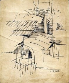 RAM KUMAR (INDIA, 1924–2018) – UNTITLED (ARCHITECTURAL COMPOSITION), PEN AND INK ON PAPER (1 of 1)