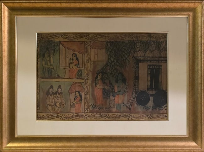 DEVOTIONAL JOURNEY THROUGH THE FOREST - RARE BENGAL PATACHITRA NARRATIVE PANEL - EARLY TO MID - 2