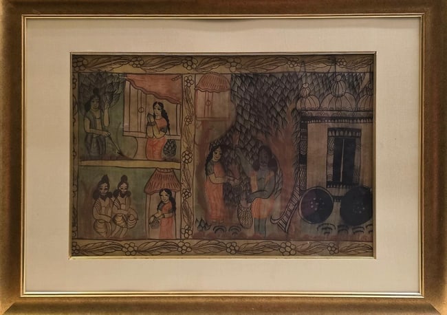 DEVOTIONAL JOURNEY THROUGH THE FOREST - RARE BENGAL PATACHITRA NARRATIVE PANEL - EARLY TO MID - 4