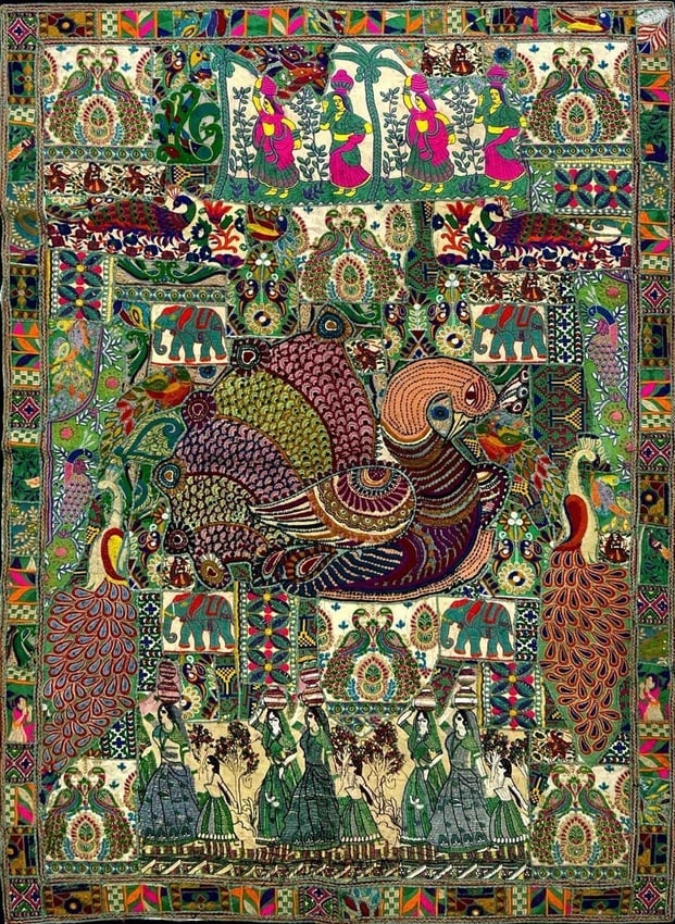 WALL ART - TRADITIONAL INDIAN TEXTILE ART - APPLIQUE AND EMBROIDERED PANEL REGION/STYLE: BENGAL / (1 of 1)