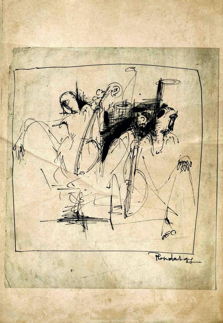RABIN MONDAL (1929 - 2019) PEN AND INK DRAWING - SIGNED BOTTOM RIGHT (1 of 1)