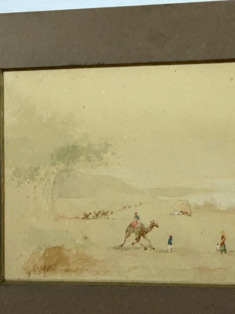 PAIR OF ENGLISH SCHOOL WATERCOLOURS DEPICTING DESERT LANDSCAPES WITH FIGURES AND CAMELS - 2