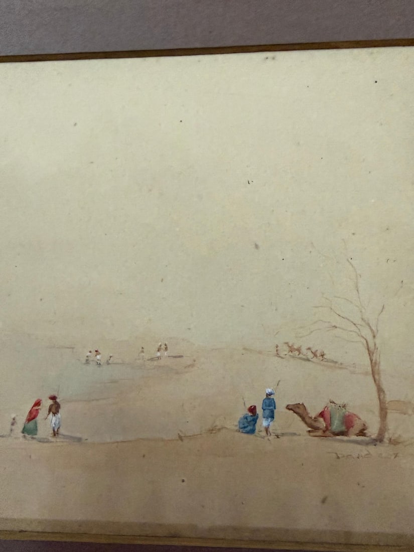 PAIR OF ENGLISH SCHOOL WATERCOLOURS DEPICTING DESERT LANDSCAPES WITH FIGURES AND CAMELS - 4