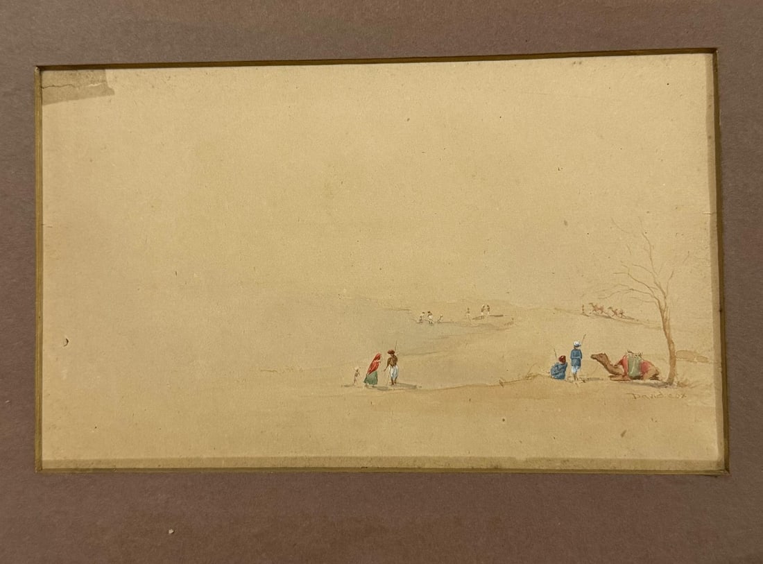 PAIR OF ENGLISH SCHOOL WATERCOLOURS DEPICTING DESERT LANDSCAPES WITH FIGURES AND CAMELS - 5
