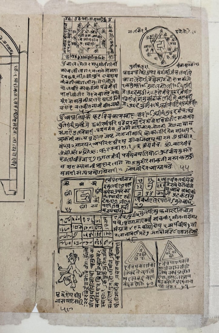 A RARE DOUBLE-SIDED JAIN TANTRIC MANUSCRIPT FOLIO WITH SACRED YANTRAS AND MANTRAS, 19TH CENTURY - 4