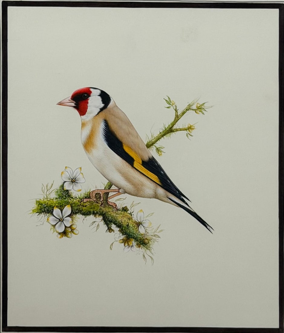 A WATERCOLOR ENGLISH SCHOOL STUDY OF A GOLDFINCH ON A FLOWERING BRANCH, 19TH CENTURY - 3