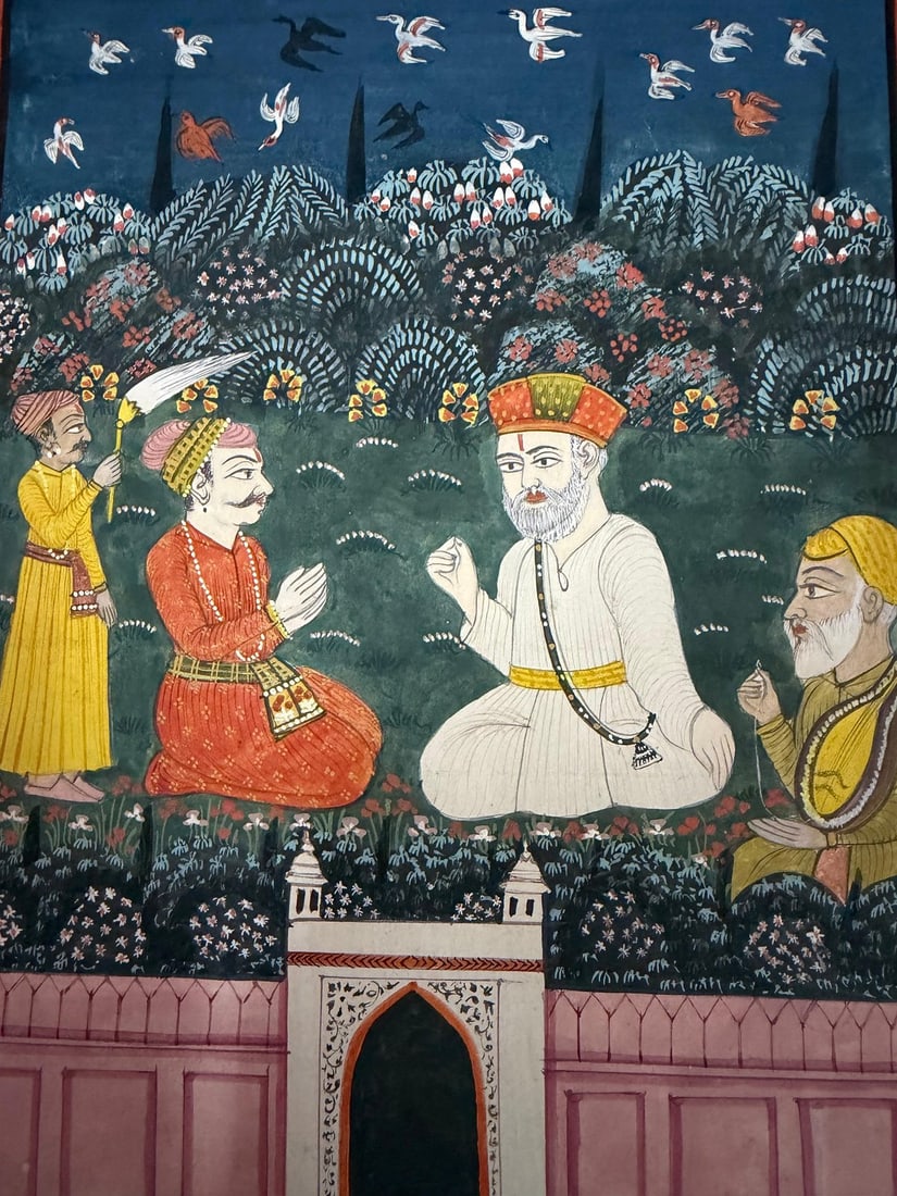 SIKH SCHOOL PAINTING OF A GURU WITH ATTENDANTS IN A GARDEN, 20TH CENTURY - 2