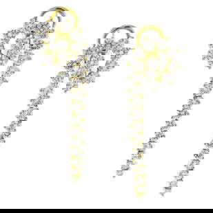 Jose Hess Diamond Spiral Drop Earrings: From Jose Hess, each earring has 22 diamonds and each diamond is set in 3 prongs. The drop part of the diamond earrings have movement. One earring has an R and the other has an L at the base of the cl