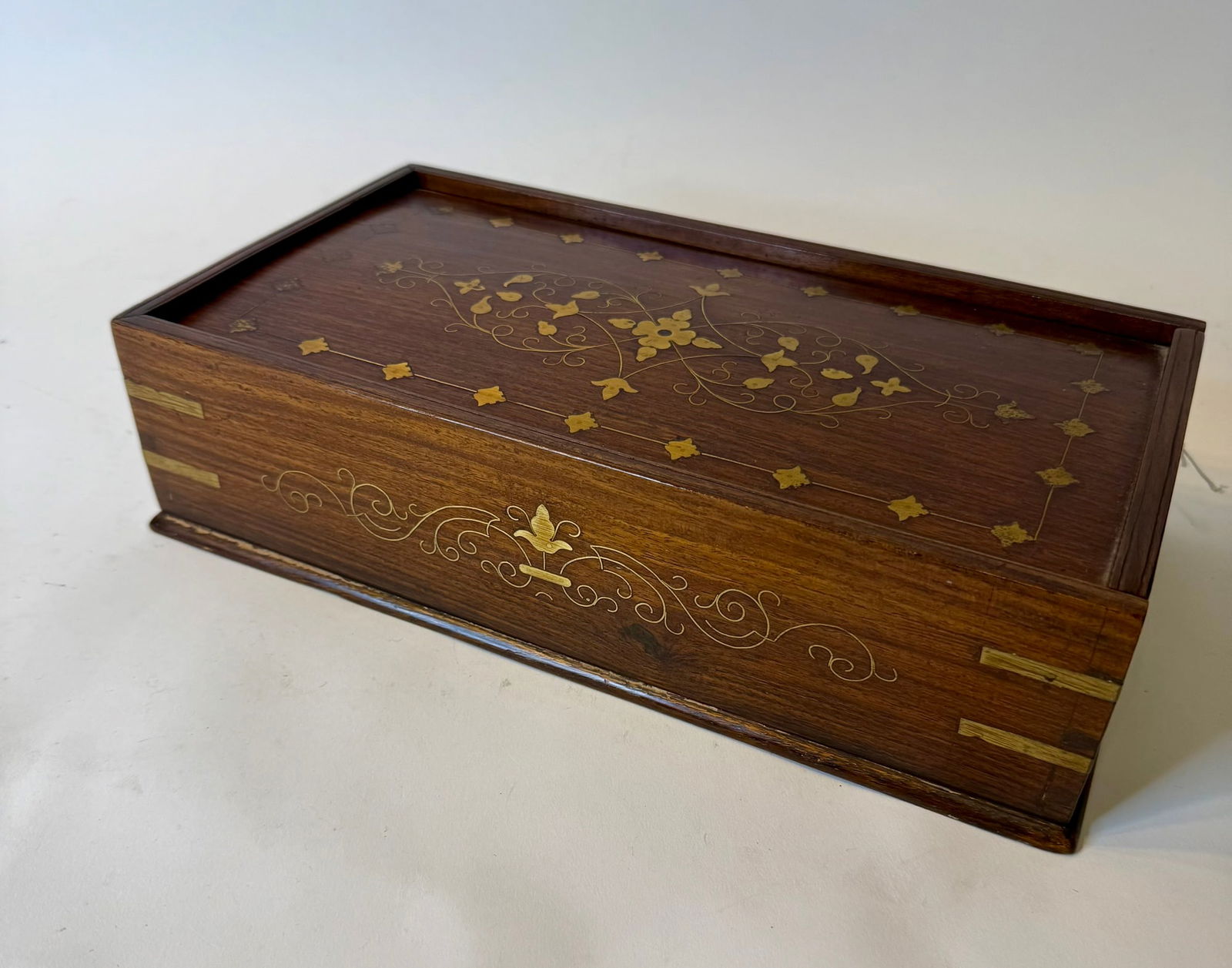 Inlaid Rosewood Box With Brass Accent (1 of 6)