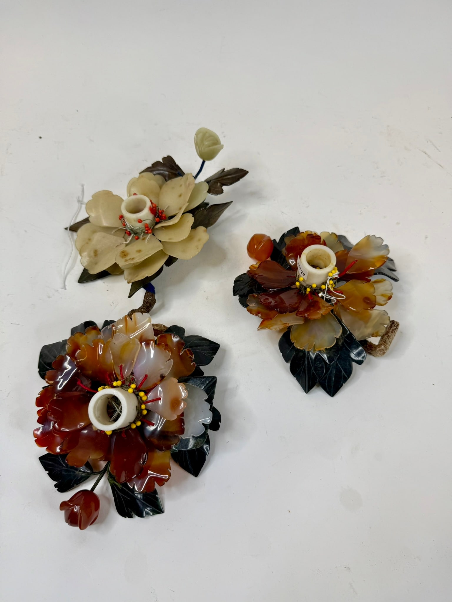 Lot of 3 Jade leaf flower Candle Holders (1 of 4)