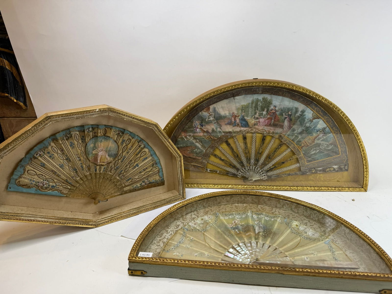 Lot of 3 Mother of Antique  Shadow Box Framed Fans (1 of 17)