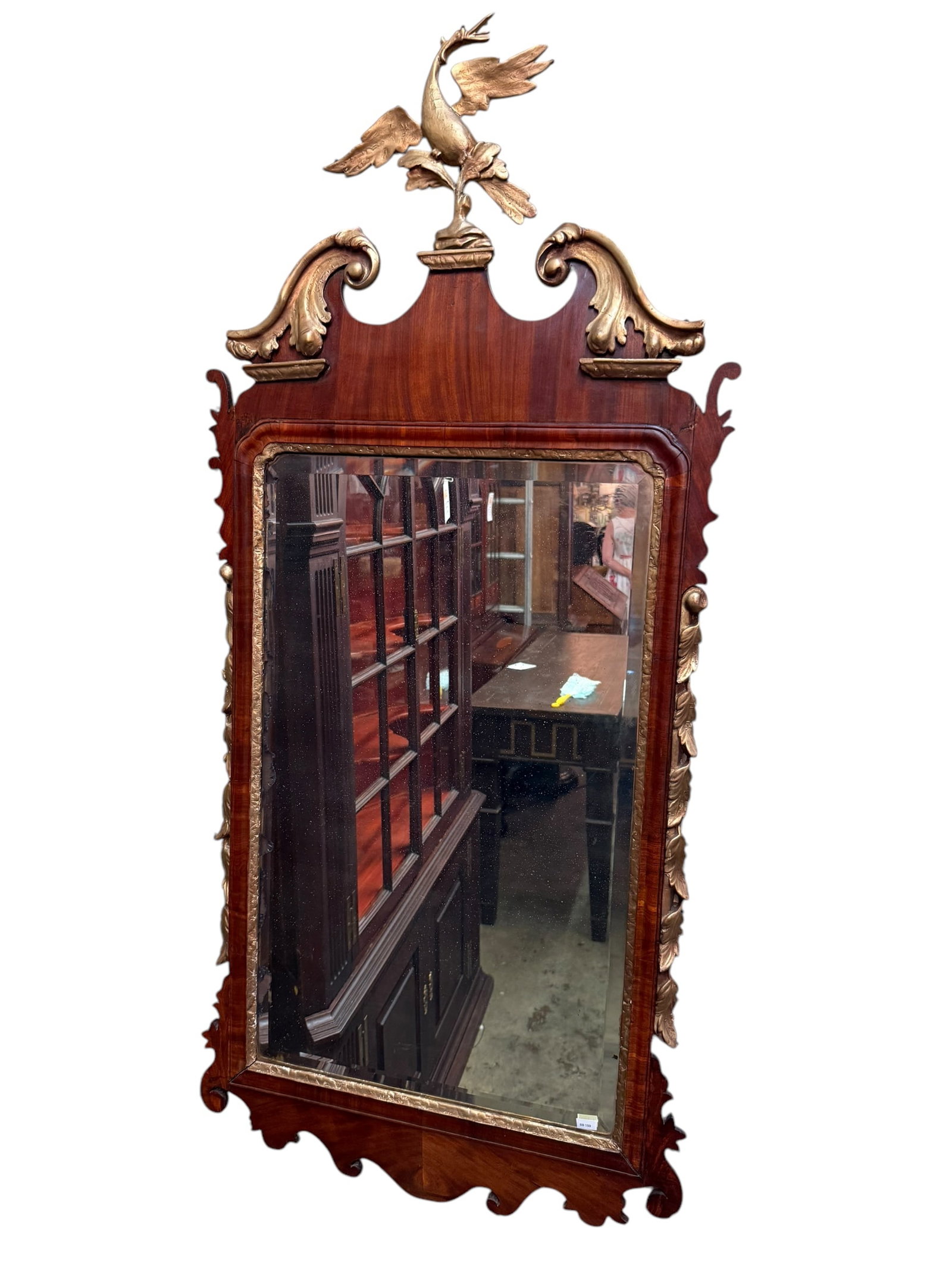 Georgian Mahogany & Giltwood Mirror: Beautiful example federal mirror with bird on mahogany and ormalu decoration