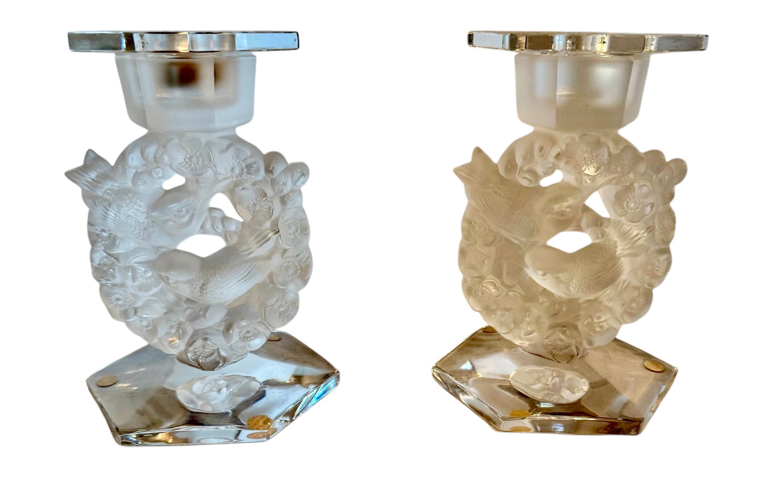 Pair of Crystal Lalique Candlesticks- signed Lalique France. (1 of 5)