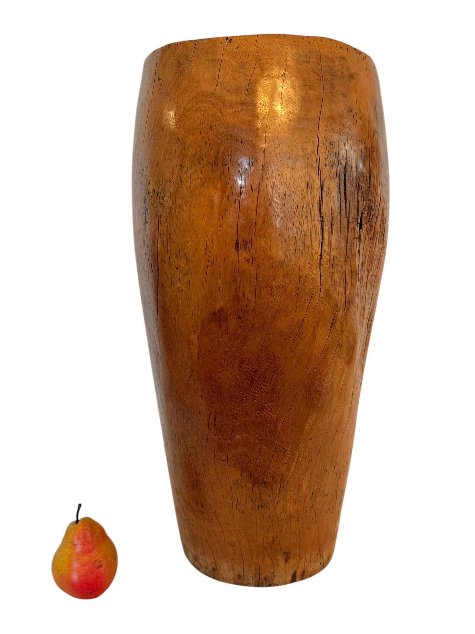 Antique Carved Wood Umbrella Stand: Carved from one piece of wood. There are natural cracks in the wood commensurate with age.